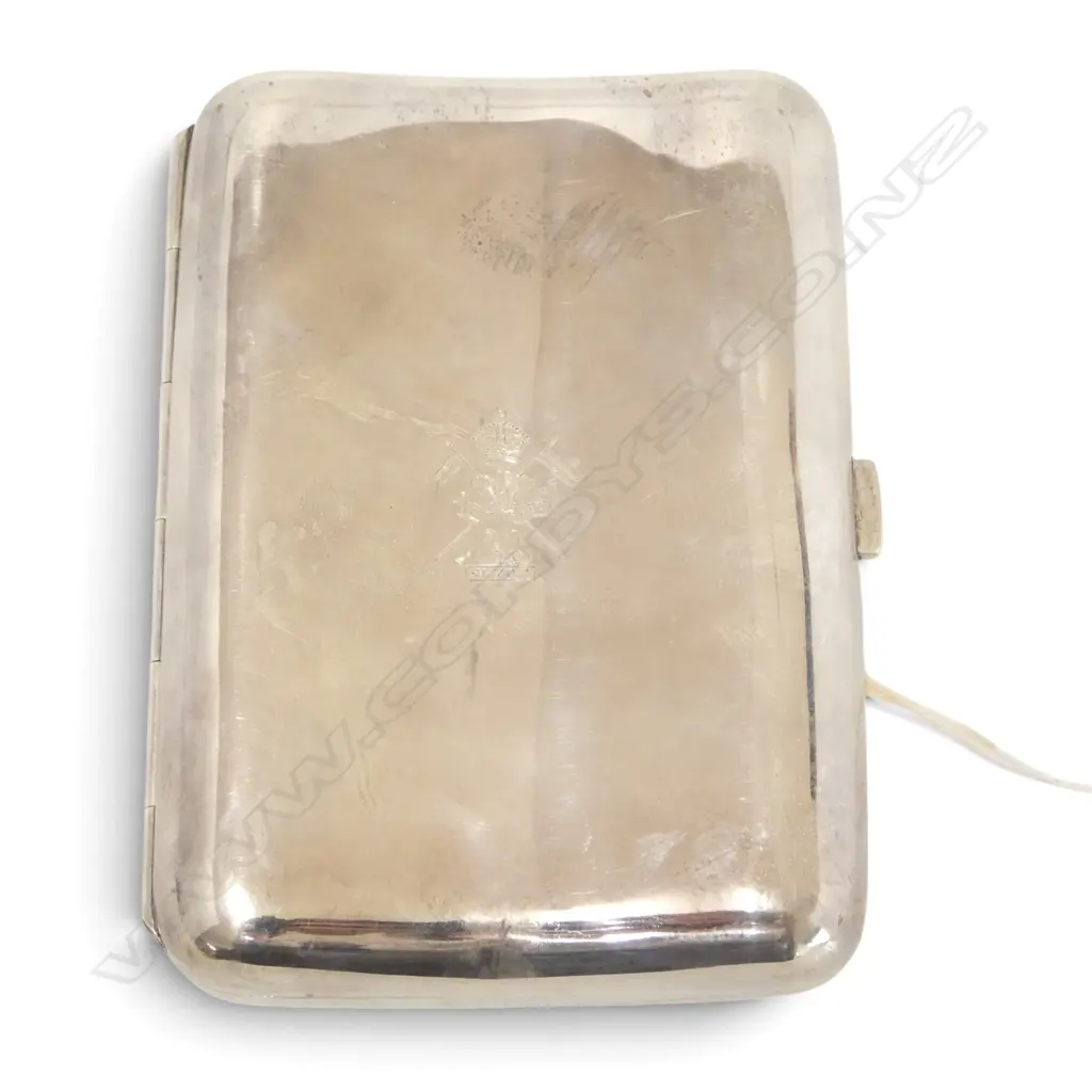 GILT LINED SILVER PLATE CIGARETTE CASE w. SOUTH LANCASHIRE REGIMENTAL CREST & EGYPT 110x80mm Image 1++