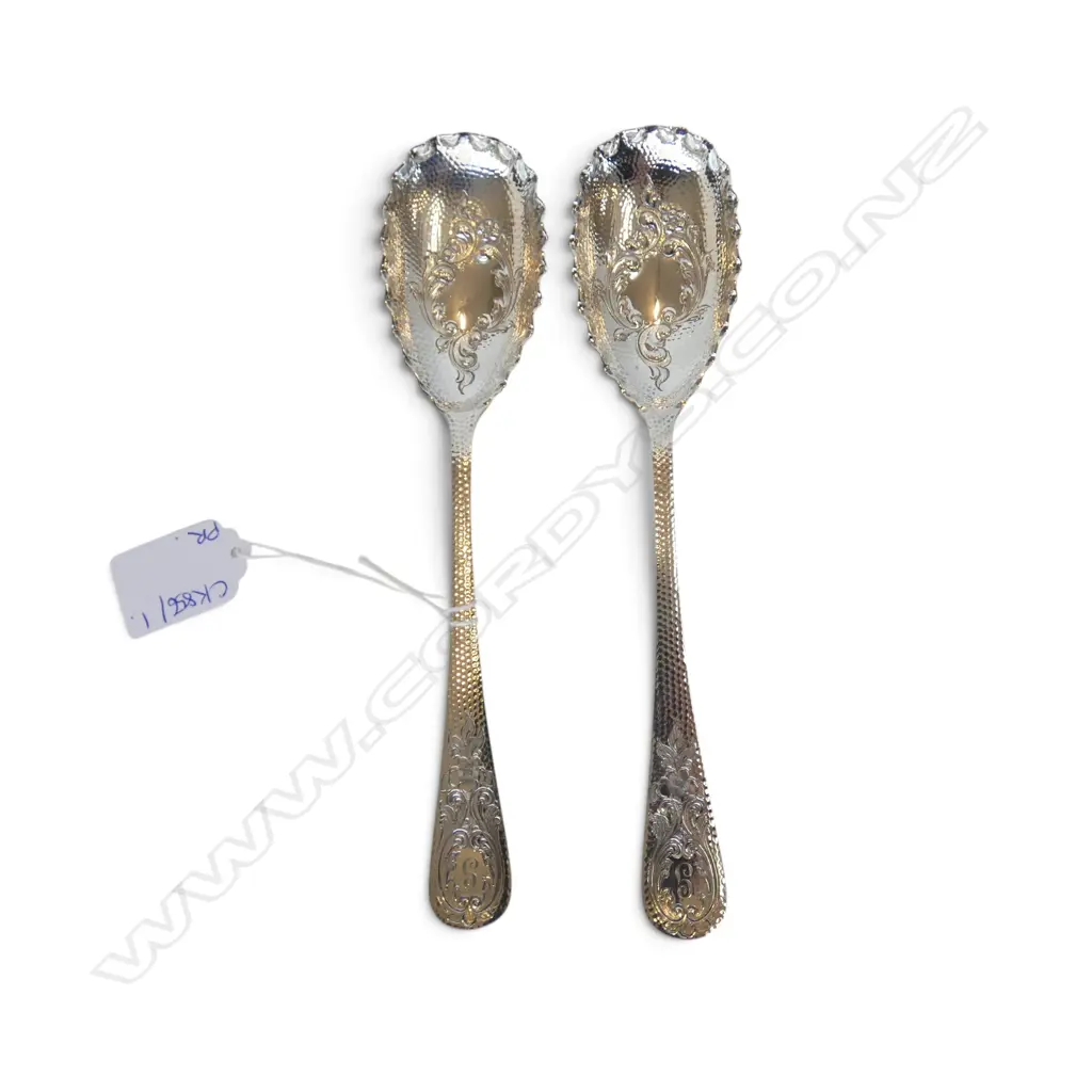 PR STG SILVER BERRY SPOONS, ATKIN BROS. SHEFFIELD 1905 L.200mm 128gms Image 1++
