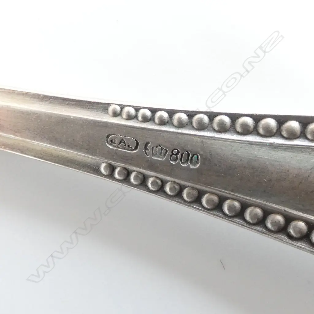 8 X c.1900 GERMAN 800 (80%) SILVER TABLE SPOONS bead pattern. 528gms Image 1++