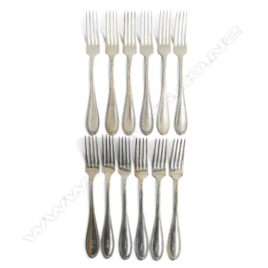 SET 12 X c.1900 GERMAN 800 (80%) SILVER TABLE FORKS bead pattern. 770gms