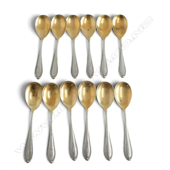 SET 12 X c.1900 GERMAN 800 (80%) SILVER DESSERT or PARFAIT SPOONS bead pattern. 162gms
