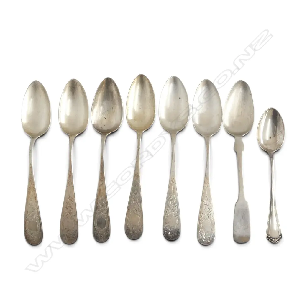 SET 6 c.1900 GERMAN SILVER TABLE SPOONS + 2 OTHERS 800 SILVER. 344gms Image 1++