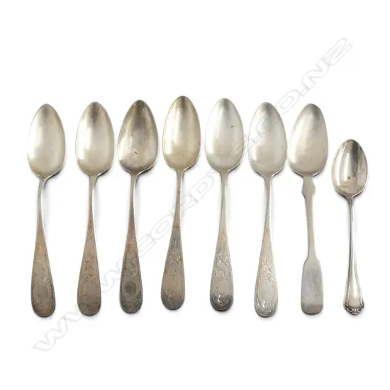 SET 6 c.1900 GERMAN SILVER TABLE SPOONS + 2 OTHERS 800 SILVER. 344gms