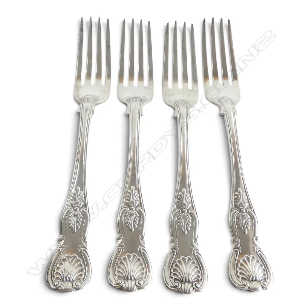 4 STG SILVER KINGS PATTERN FORKS, WILLIAM CHAWNER II, LONDON 1832 L.205mm 404gms  Image 1++