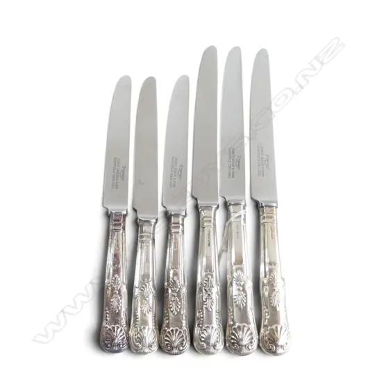 6 KNIVES w. STG SILVER HANDLES (3x L.250mm, 3x L.220mm)