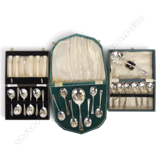 3 DECO EP CUTLERY SETS, CASED