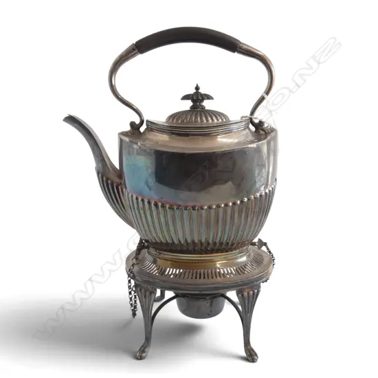 SILVER PLATE SPIRIT KETTLE ON STAND H.350mm
