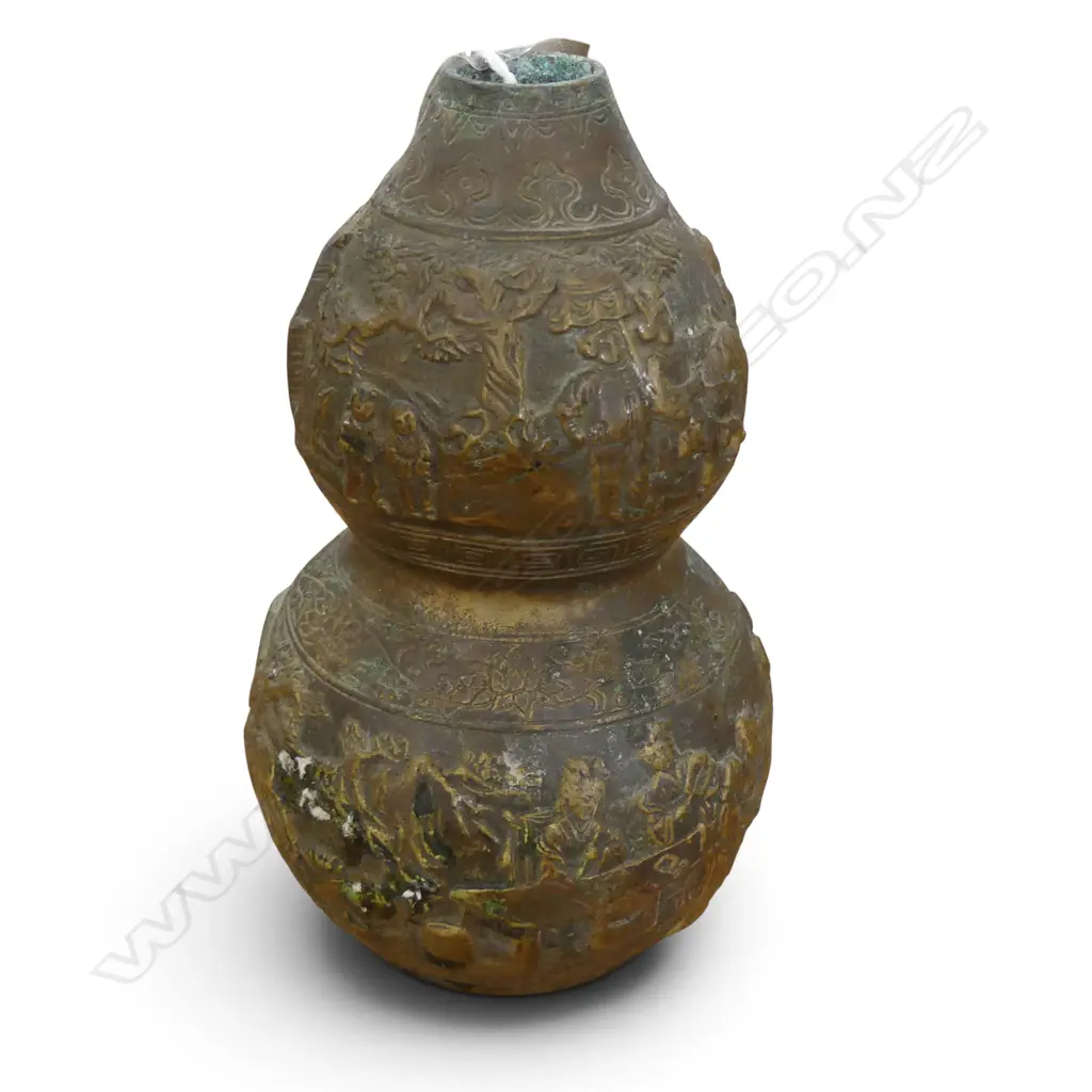 ORIENTAL BRONZE DOUBLE GOURD VASE H.155mm Image 1++