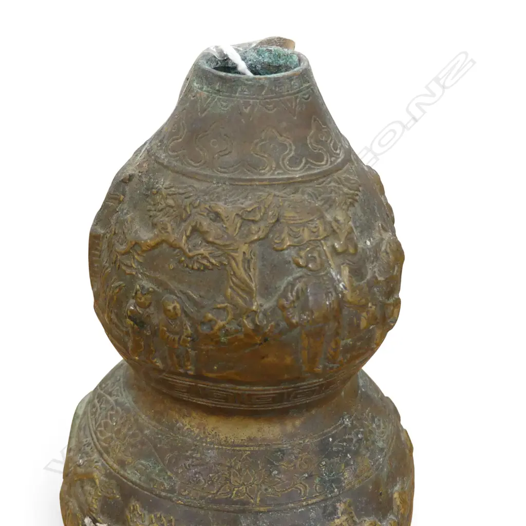 ORIENTAL BRONZE DOUBLE GOURD VASE H.155mm Image 1++