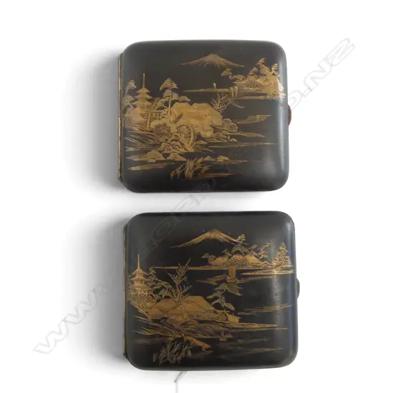 2 JAPANESE DAMASCENE CIG. CASES 
