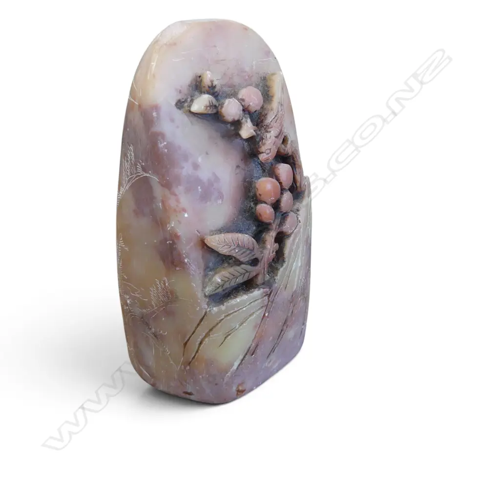 CHINESE VINTAGE HARDSTONE CHOP  FLORAL DESIGN WITH POEM H120MM Image 1++