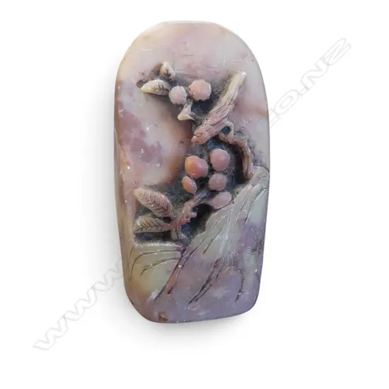 CHINESE VINTAGE HARDSTONE CHOP  FLORAL DESIGN WITH POEM H120MM
