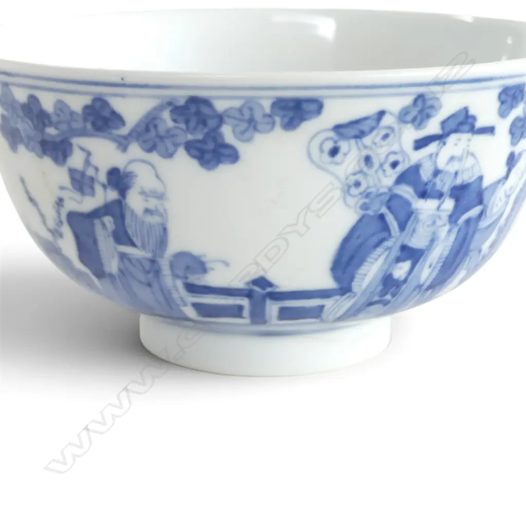 6 CHINESE PORCELAIN QIANLONG MARKED probably later B & W BOWLS with scholars Dia.115mm. Image 1++
