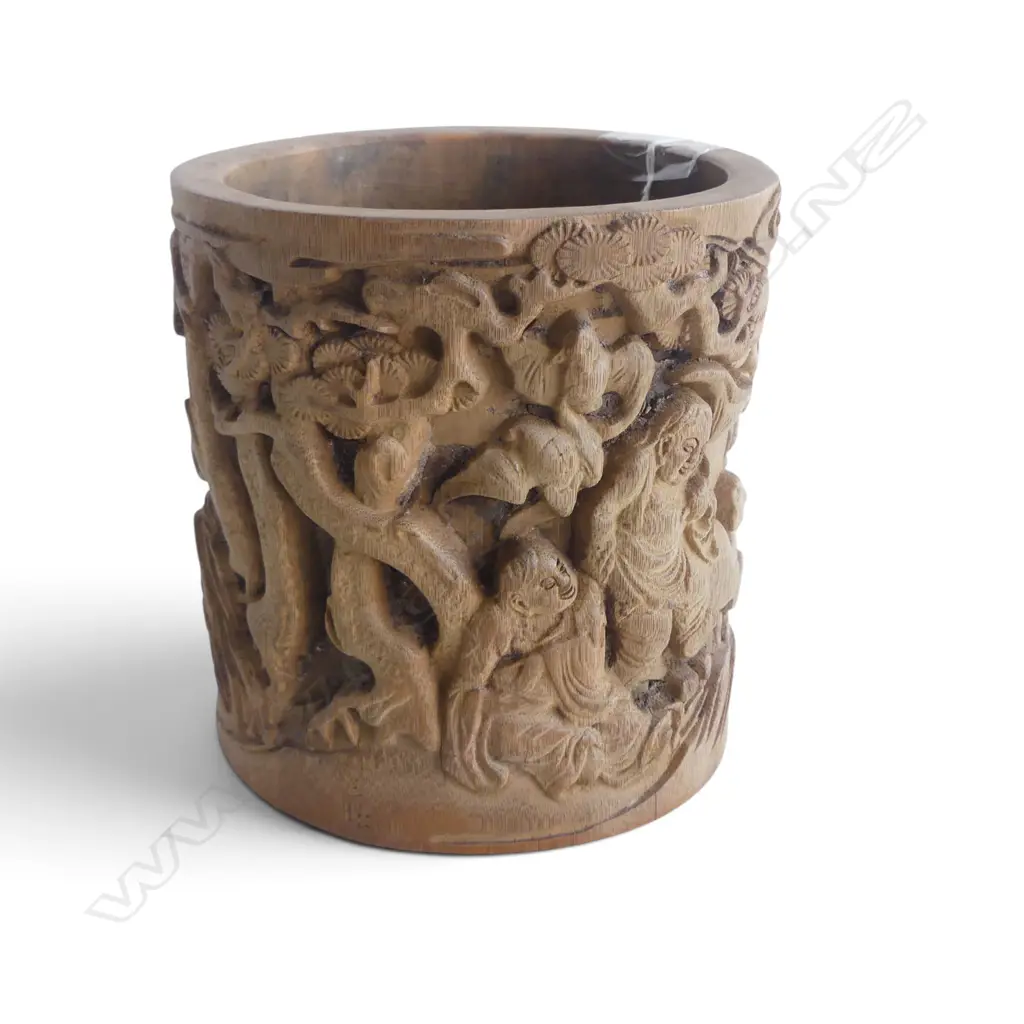 CARVED BAMBOO BRUSH POT H.150mm Image 1++