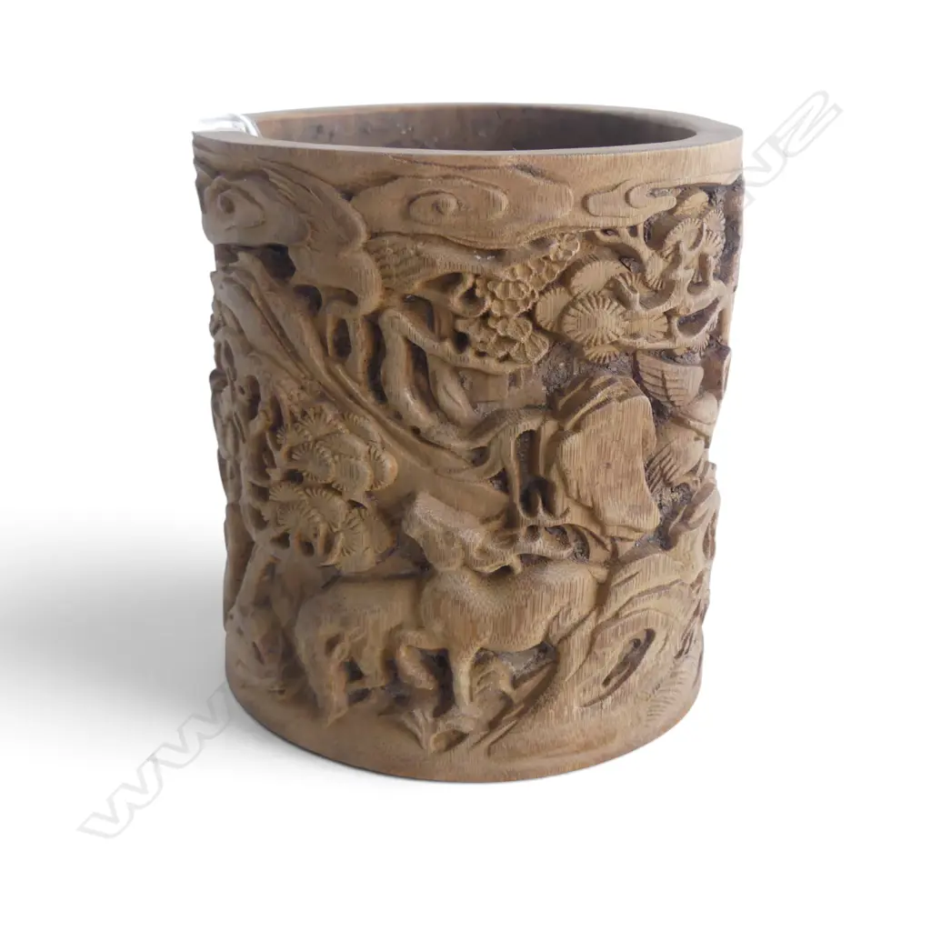 CARVED BAMBOO BRUSH POT H.150mm Image 1++