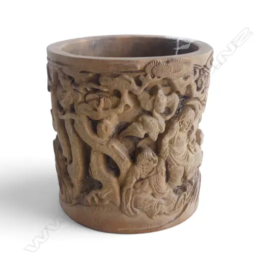 CARVED BAMBOO BRUSH POT H.150mm