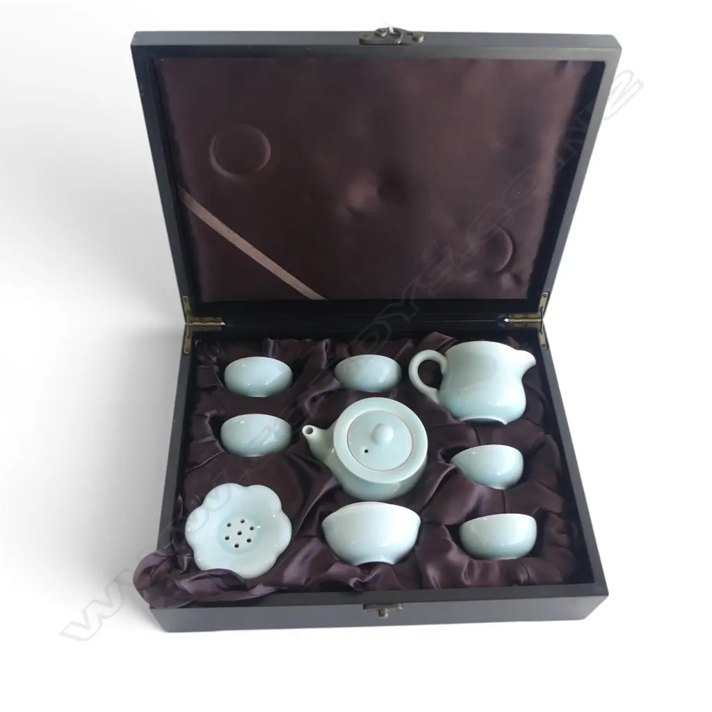 ORIENTAL CELADON TEA SET, CASED W.320mm Image 1++