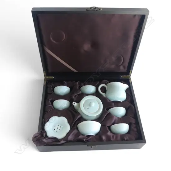 ORIENTAL CELADON TEA SET, CASED W.320mm
