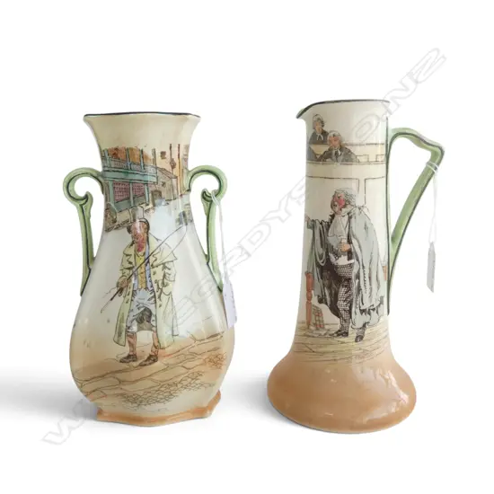 2 PCS ROYAL DOULTON DICKENS WARE; TALL JUG & VASE, H.210/220mm
