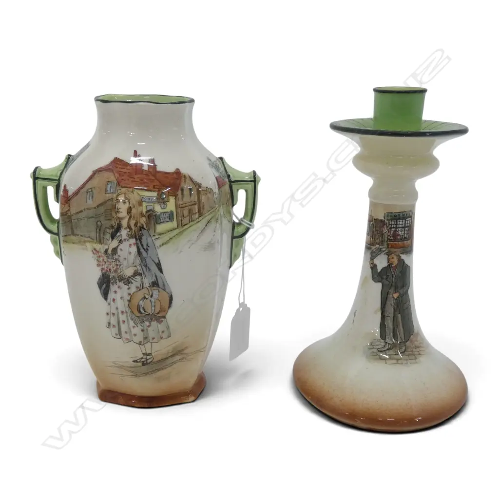 ROYAL DOULTON DICKENS WARE CANDLESTICK & VASE, H.190mm Image 1++