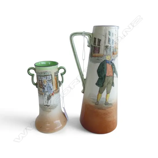 2 PCS ROYAL DOULTON DICKENS WARE; JUG & SML VASE, H.145/220mm