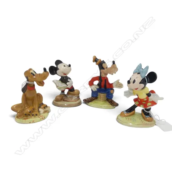 4 VINTAGE BESWICK MICKEY MOUSE FIGURINES; MICKEY, MINNIE, GOOFY & PLUTO, H.90-110mm
