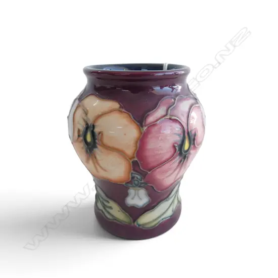 SML MOORCROFT PANSY VASE, H.80mm, artist monogram to base