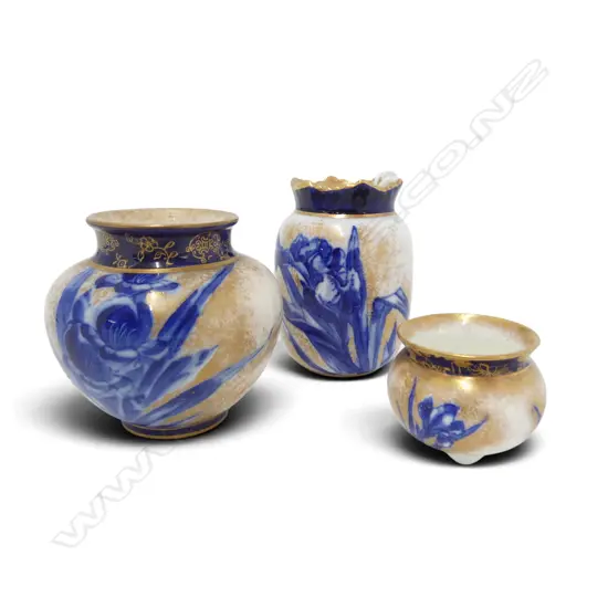 3 ANTIQUE ROYAL DOULTON IRIS MINIATURES, H.35,60,70mm 
