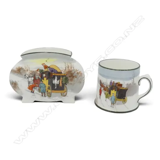 2 PCS ROYAL DOULTON  COACHING WARE RARE WINTER COLOURS, MUG & VASE, H.70,90mm