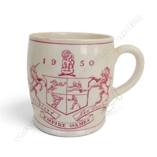 CROWN LYNN 1950 AUCKLAND N.Z. EMPIRE GAMES MUG w. tiki mark H.105mm