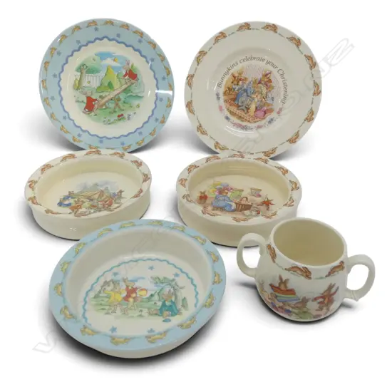 6 BUNNYKINS ITEMS: 3 X ROYAL DOULTON + 3 X PLASTIC