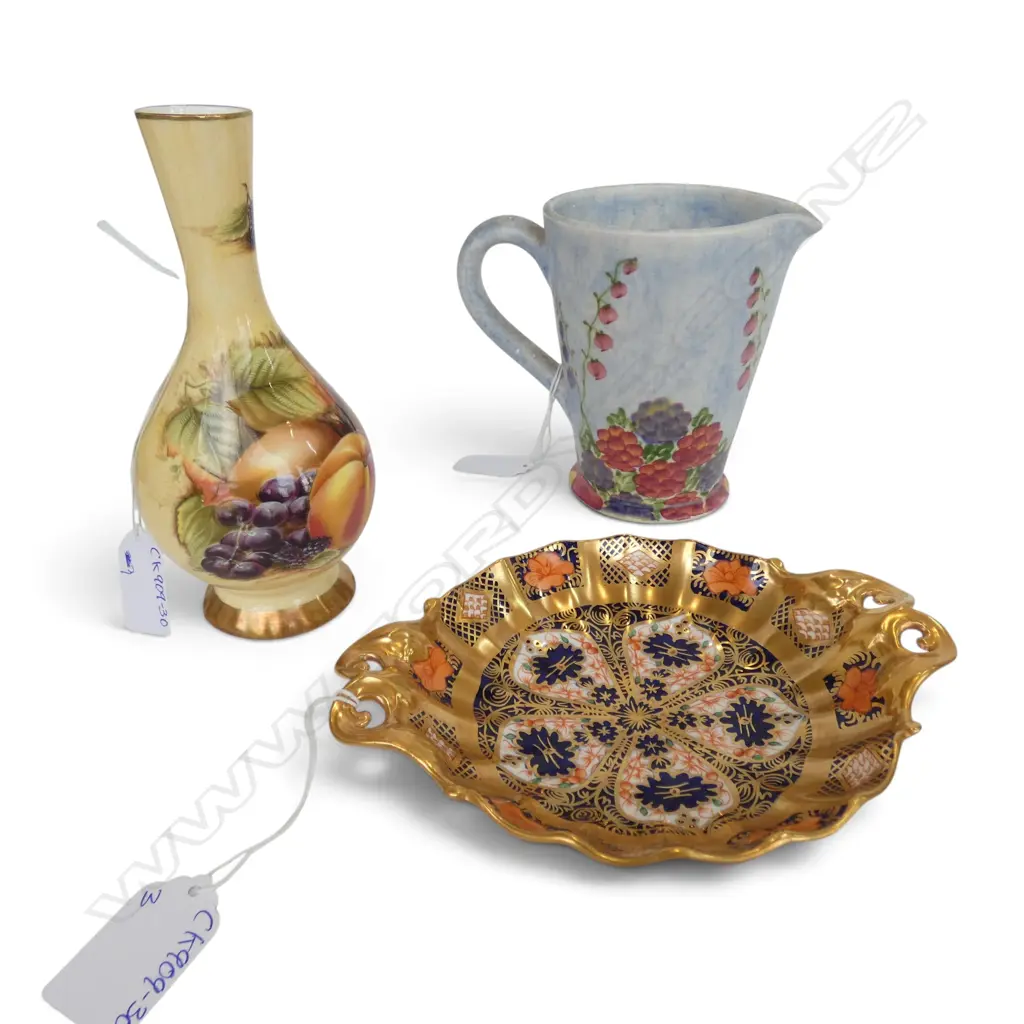 ROYAL AYNSLEY 'ORCHARD GOLD' BUD VASE H.160mm, RADFORD JUG & ROYAL CROWN DERBY IMARI DISH Image 1++