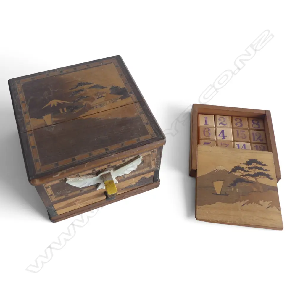 JAPANESE TILE NUMBER GAME & JAPANESE PUZZLE BOX W.100mm Image 1++