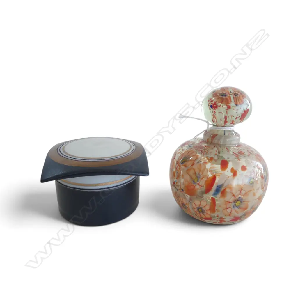 Beverley Luxton ceramic lidded small pot + art glass millefiori scent bottle Image 1++