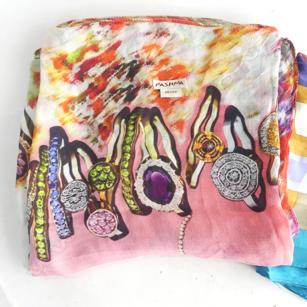 2 DESIGNER SILK SCARVES: 'Pashma' + 'Christian Fischbachen' Image 1++