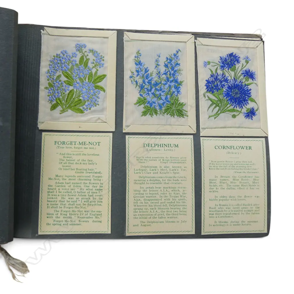 ALBUM 1930s KENSITAS SILK CIGARETTE CARDS of embroidered flowers Image 1++