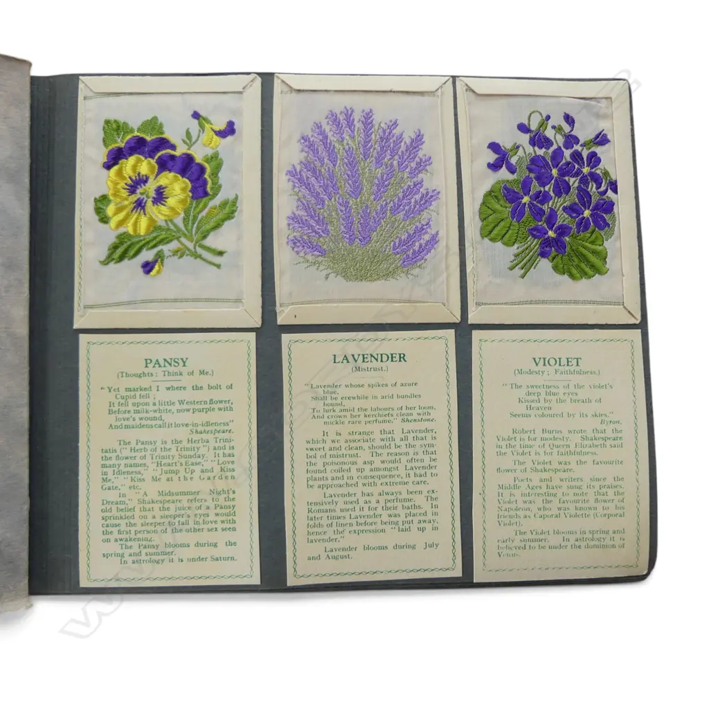 ALBUM 1930s KENSITAS SILK CIGARETTE CARDS of embroidered flowers Image 1++