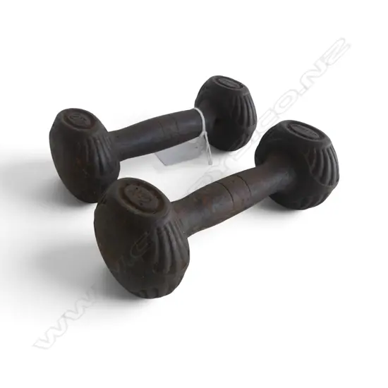 PR VICTORIAN A&K SONS 2LB CAST IRON DUMBBELLS RD NO. 19150, L.140MM