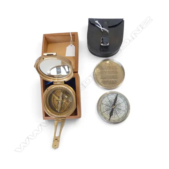 BRASS STANLEY LONDON COMPASS + ROBERT FROST POCKET COMPASS