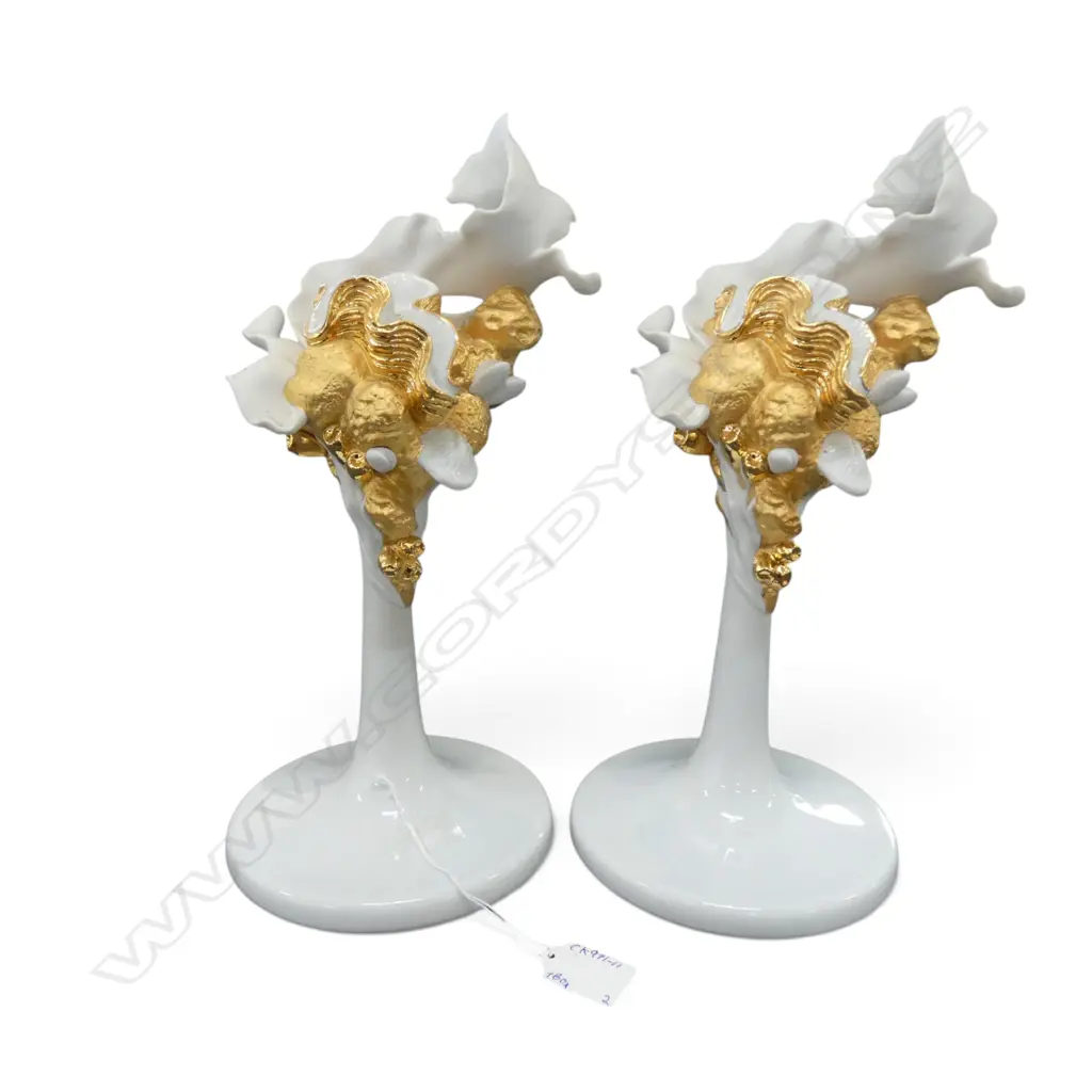 2 LLADRO GOLDEN CANDLEHOLDERS w. box H.340mm Image 1++