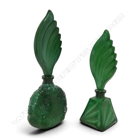 2 DECO? MALACHITE GLASS PERFUME BOTTLES H.220, 190mm