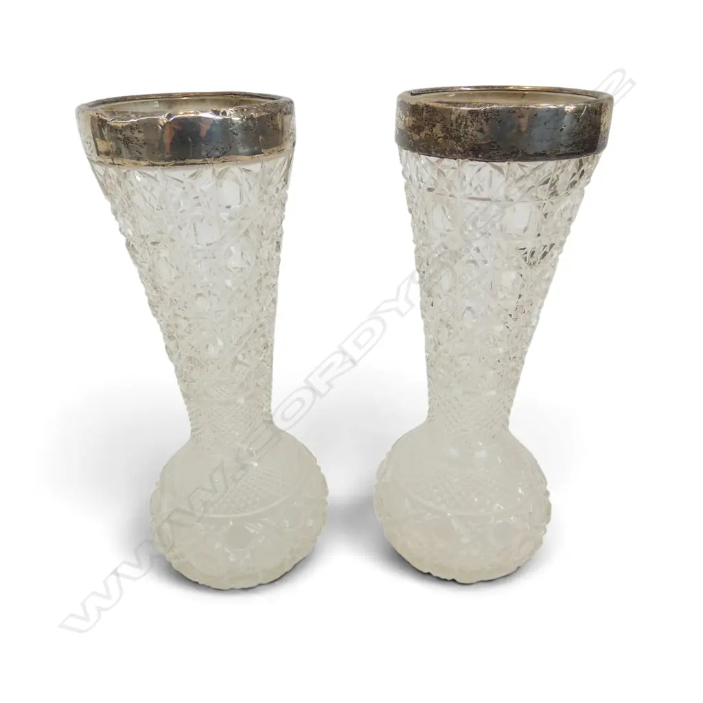 PR CRYSTAL VASES w. STG SILVER RIMS H.225mm Image 1++