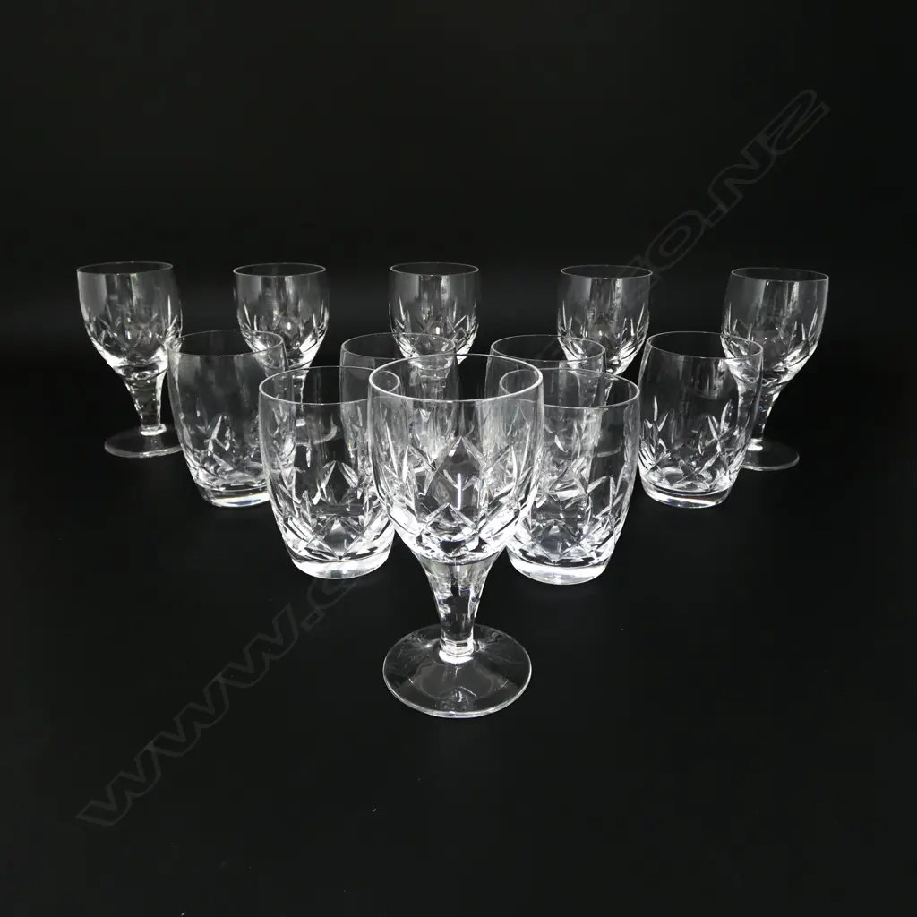 12 STUART CUT CRYSTAL GLASSES ‘CARLINGFORD’ 6 PORTS & 6 TUMBLERS, H.80MM-110MM Image 1++