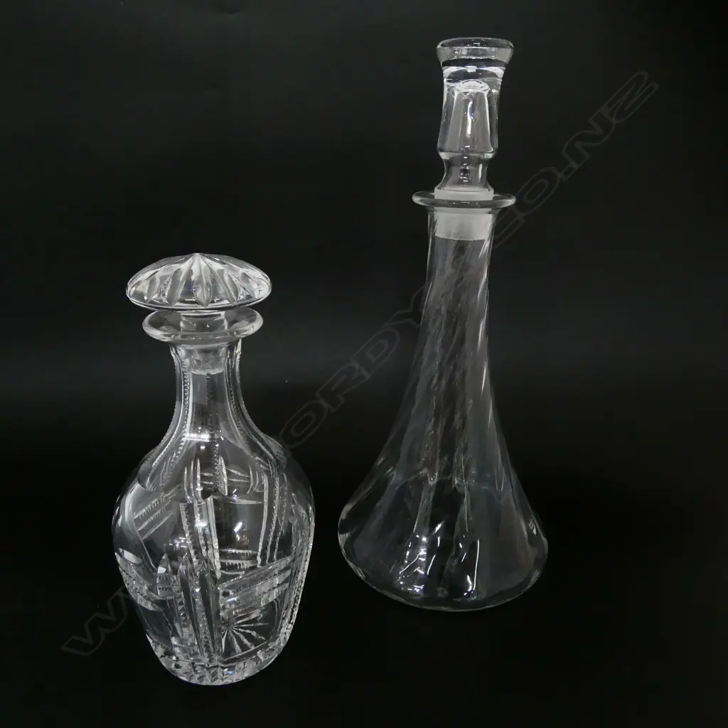 2 CRYSTAL DECANTERS; 1 ORREFORS (replacement stopper) H.335mm Image 1++