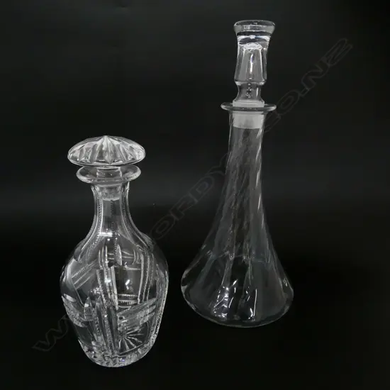 2 CRYSTAL DECANTERS; 1 ORREFORS (replacement stopper) H.335mm