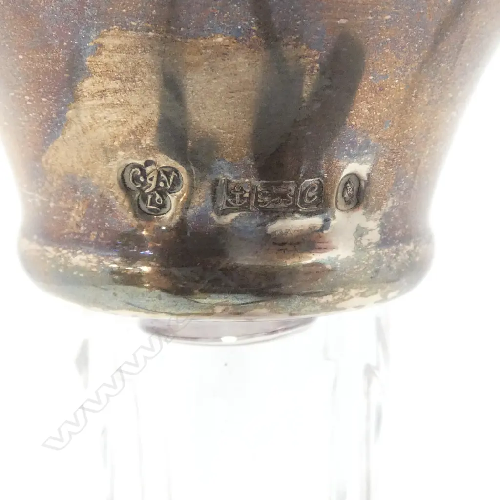 CRYSTAL DECANTER w. STG SILVER RIM, B'HAM 1952 H.380mm Image 1++