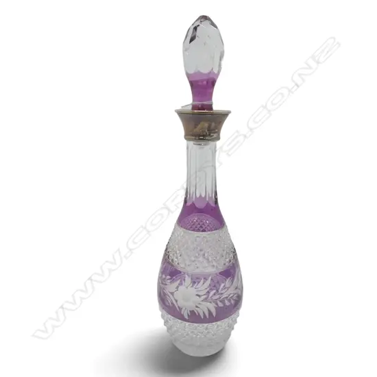 CRYSTAL DECANTER w. STG SILVER RIM, B'HAM 1952 H.380mm