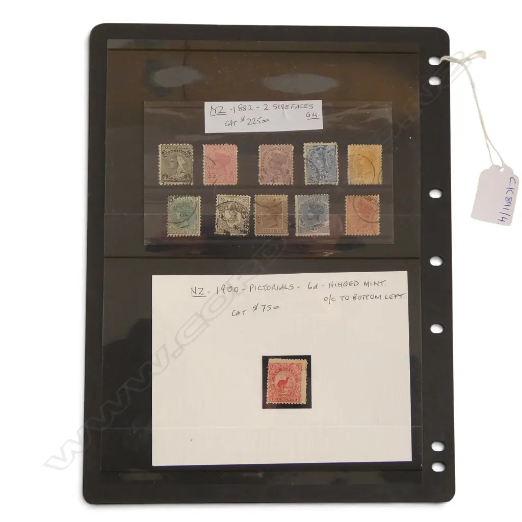 SHEET OF STAMPS; 10 NZ 1882 SIDE FACES, NZ 1900 6d PICTORIAL HINGED MINT Image 1++