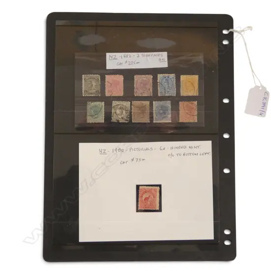 SHEET OF STAMPS; 10 NZ 1882 SIDE FACES, NZ 1900 6d PICTORIAL HINGED MINT