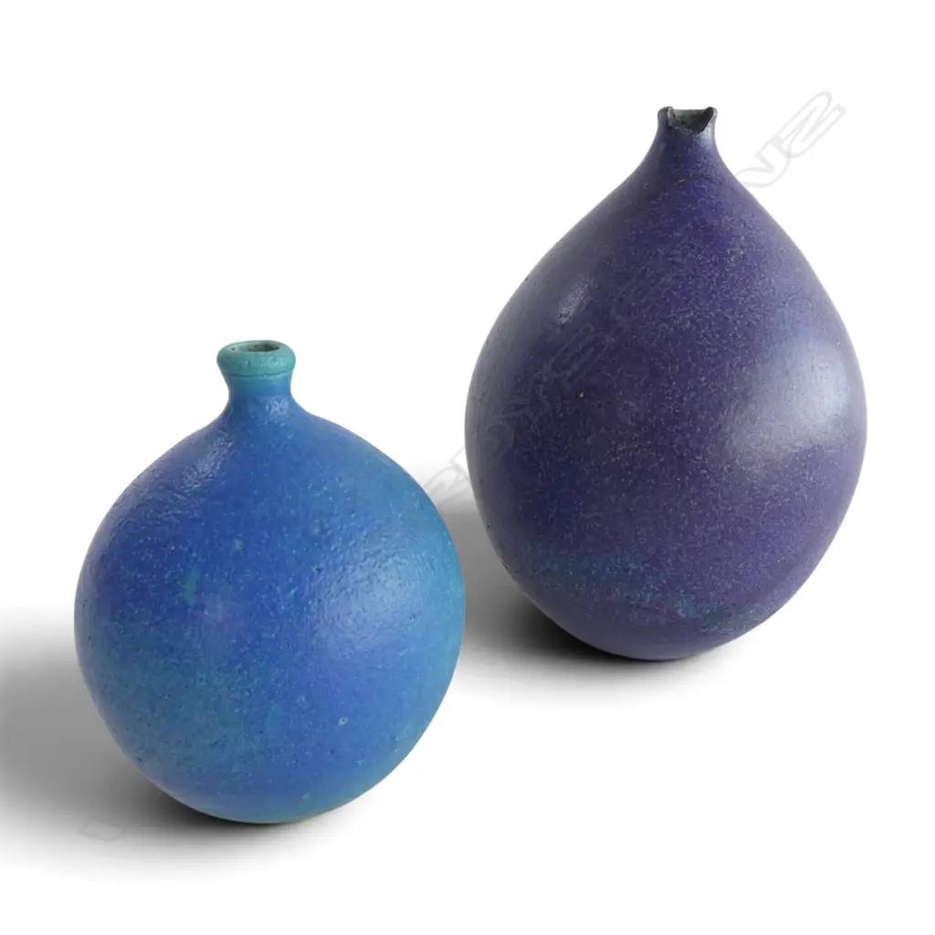2 LEN CASTLE SML BLUE VASES, H.170, 130mm, larger vase repaired & missing piece to neck Image 1++